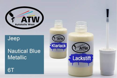 Jeep, Nautical Blue Metallic, 6T: 20ml Lackstift + 20ml Klarlack - Set, von ATW Autoteile West.